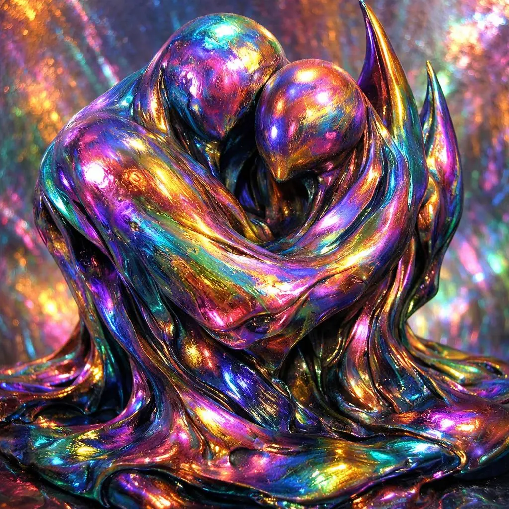 Structure créature s'apparentant à un couple reflets multicolore